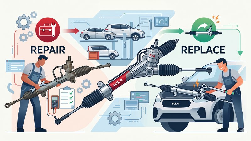 Иллюстрация рулевой рейки KIA для статьи о выборе между ремонтом и заменой детали
